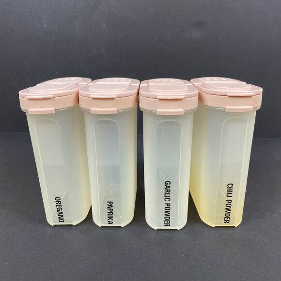 Tupperware Modular Mates Pink Spice Shakers 4 Large #1846 w/Lids 8 Ounce - Picture 3 of 8